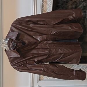 Banana Republic chocolate brown vegan leather  button down top size XS